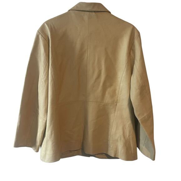 Y2K Preppy Leather Jacket Uniform Tan Beige Leather Lined Blazer Size 16 - Picture 6 of 7